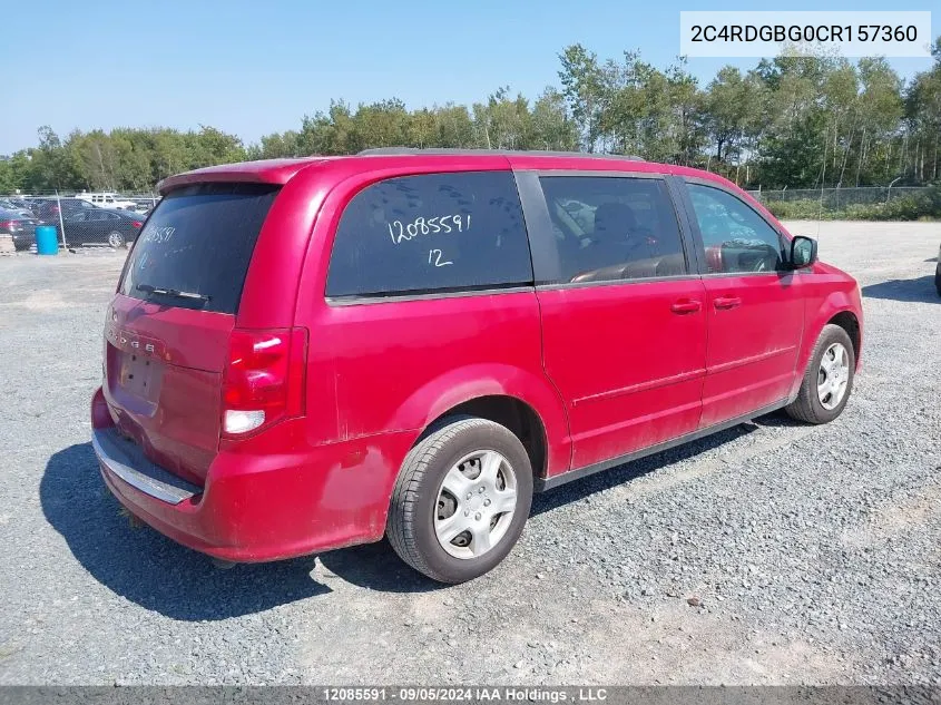 2012 Dodge Grand Caravan Se VIN: 2C4RDGBG0CR157360 Lot: 12085591