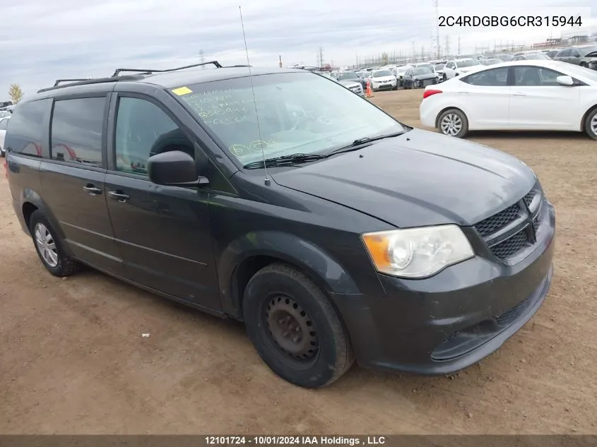 2012 Dodge Grand Caravan Se/Sxt VIN: 2C4RDGBG6CR315944 Lot: 12101724