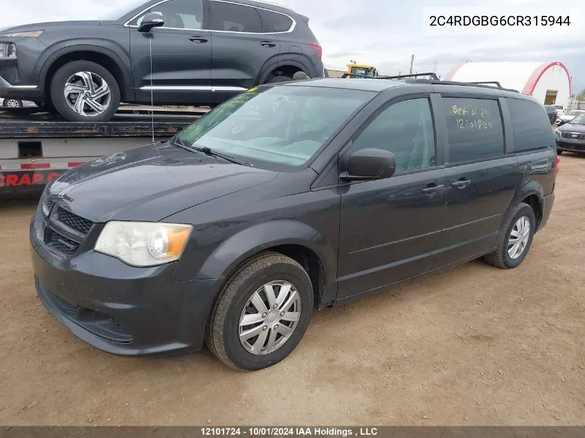 2C4RDGBG6CR315944 2012 Dodge Grand Caravan Se/Sxt