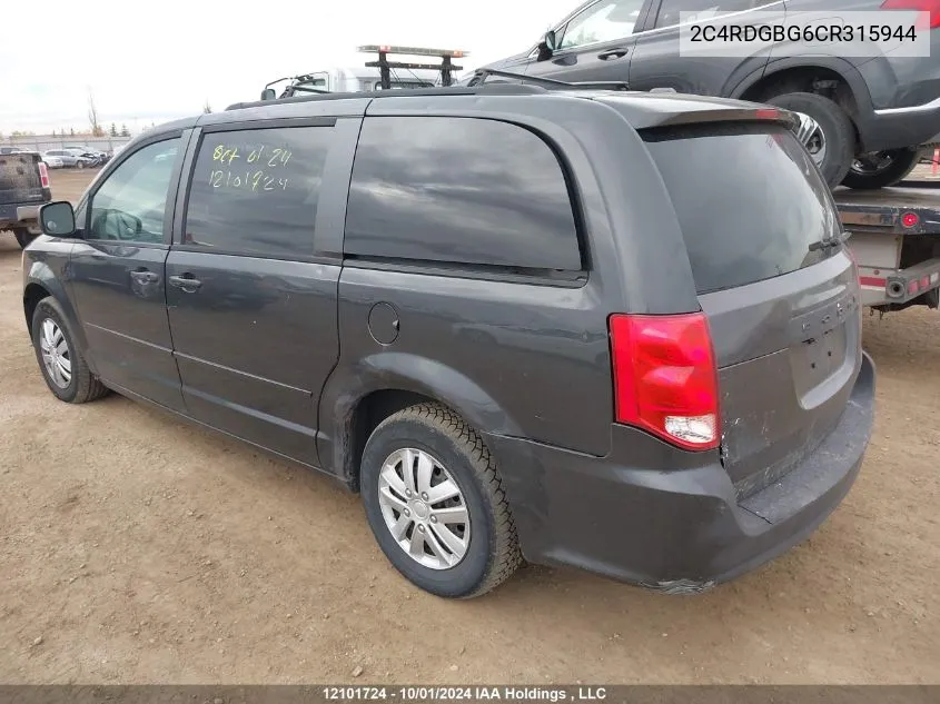 2C4RDGBG6CR315944 2012 Dodge Grand Caravan Se/Sxt