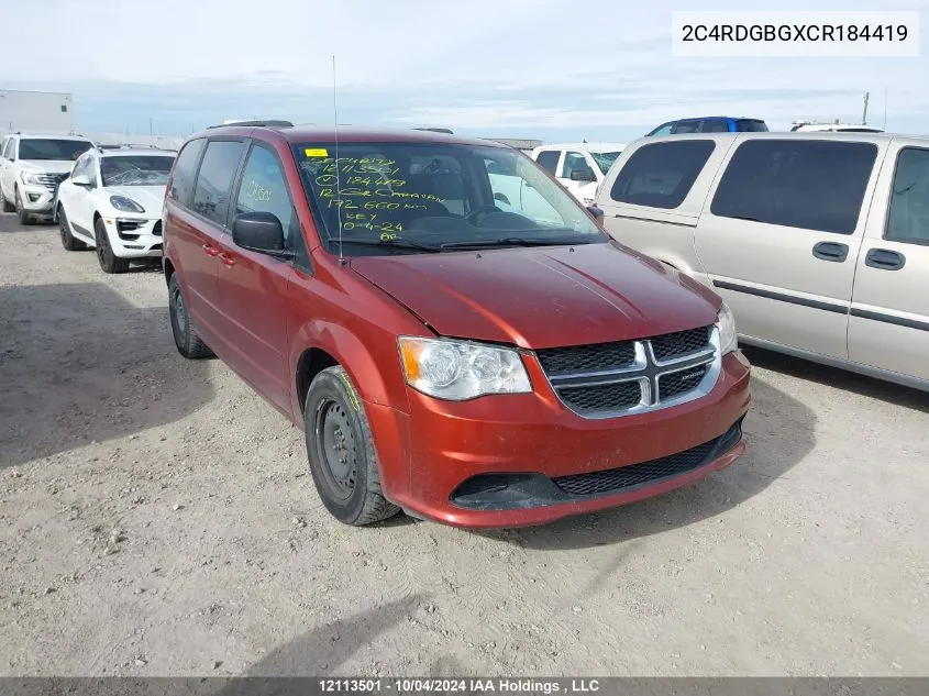 2012 Dodge Grand Caravan Se VIN: 2C4RDGBGXCR184419 Lot: 12113501