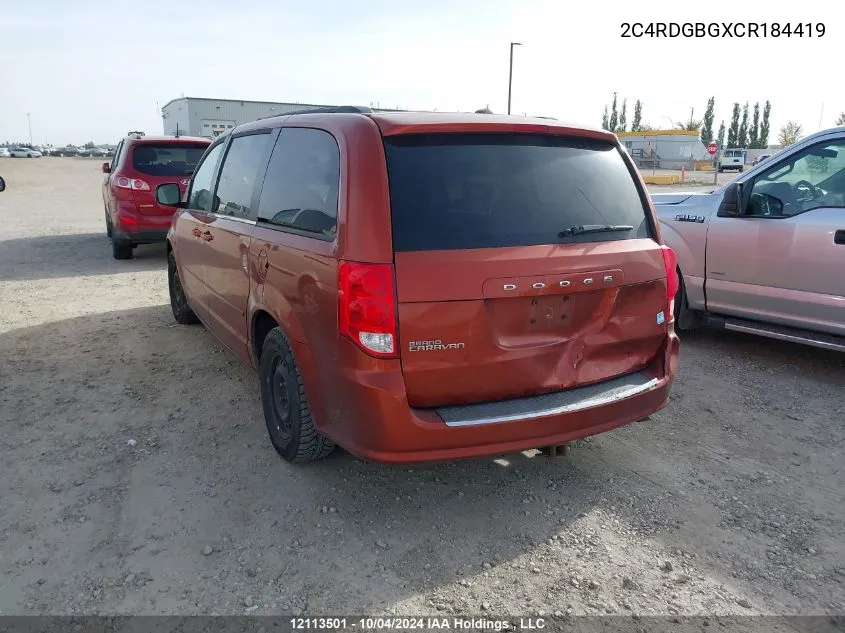 2012 Dodge Grand Caravan Se VIN: 2C4RDGBGXCR184419 Lot: 12113501