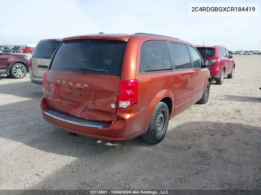 2012 Dodge Grand Caravan Se VIN: 2C4RDGBGXCR184419 Lot: 12113501