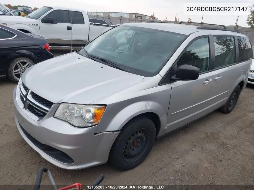 2012 Dodge Grand Caravan Se/Sxt VIN: 2C4RDGBG5CR217147 Lot: 12135203