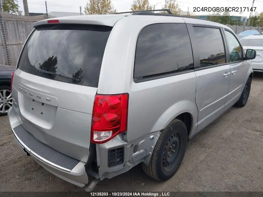 2012 Dodge Grand Caravan Se/Sxt VIN: 2C4RDGBG5CR217147 Lot: 12135203