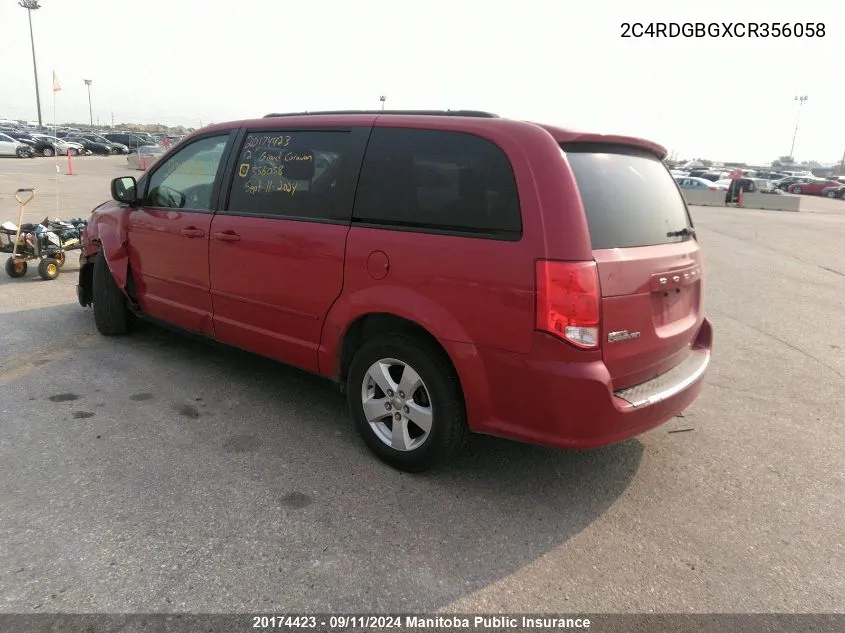 2012 Dodge Grand Caravan Se VIN: 2C4RDGBGXCR356058 Lot: 20174423