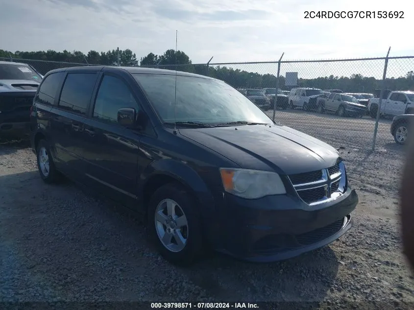 2012 Dodge Grand Caravan Sxt VIN: 2C4RDGCG7CR153692 Lot: 39798571