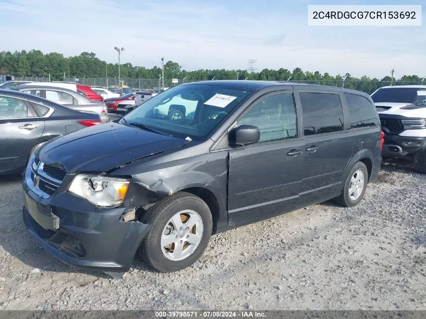 2012 Dodge Grand Caravan Sxt VIN: 2C4RDGCG7CR153692 Lot: 39798571