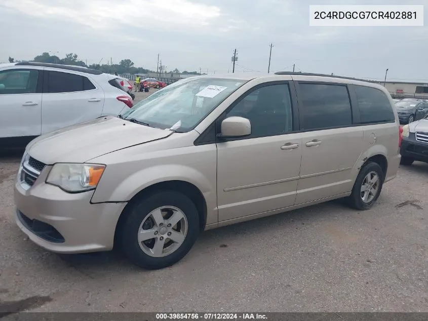 2012 Dodge Grand Caravan Sxt VIN: 2C4RDGCG7CR402881 Lot: 39854756