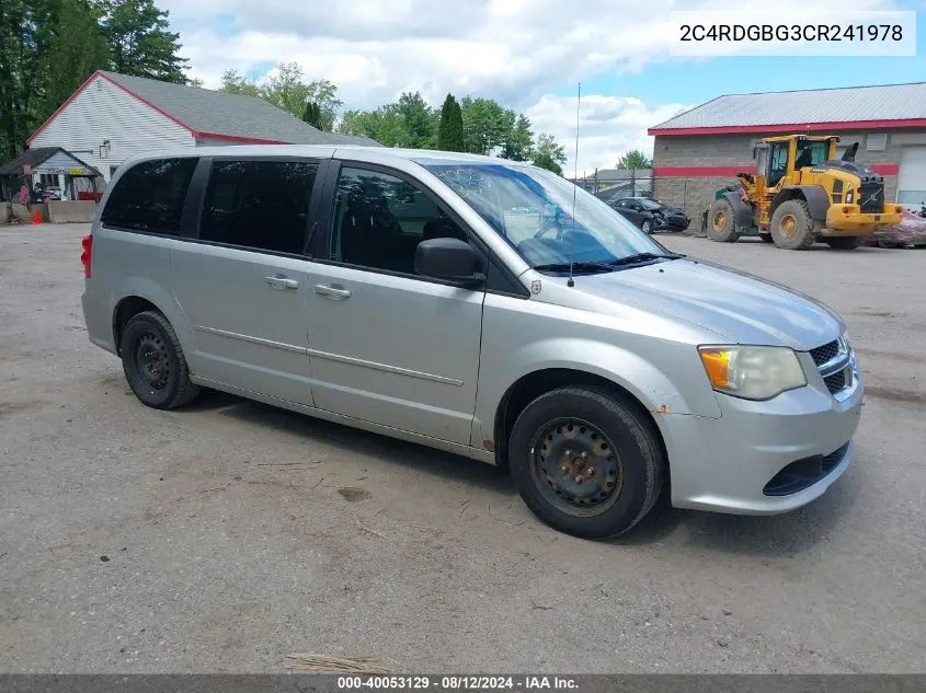 2012 Dodge Grand Caravan Se/Avp VIN: 2C4RDGBG3CR241978 Lot: 40053129