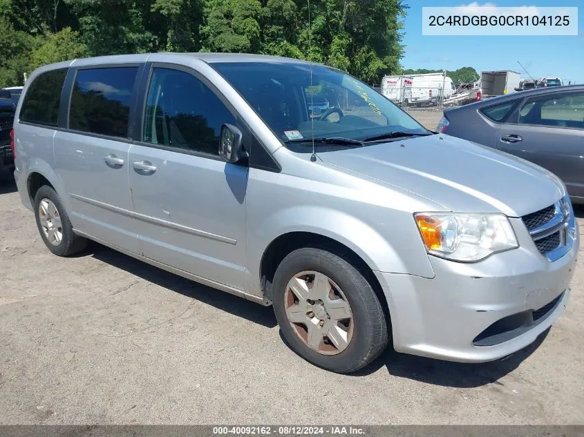 2012 Dodge Grand Caravan Se/Avp VIN: 2C4RDGBG0CR104125 Lot: 40092162