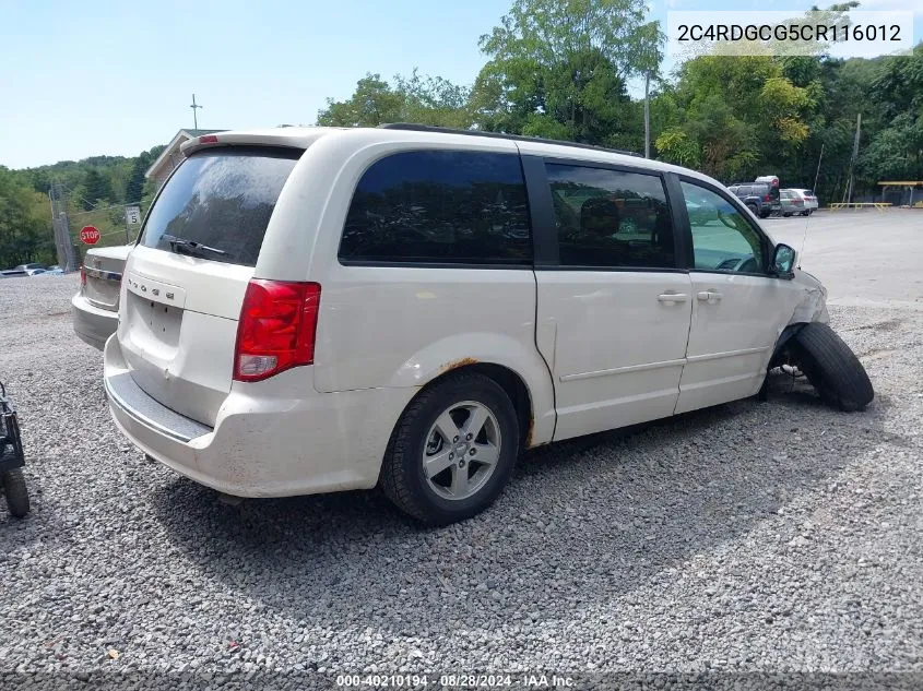 2012 Dodge Grand Caravan Sxt VIN: 2C4RDGCG5CR116012 Lot: 40210194