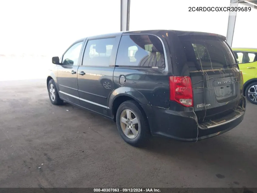 2C4RDGCGXCR309689 2012 Dodge Grand Caravan Sxt