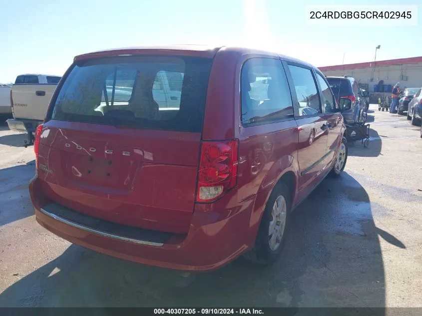 2012 Dodge Grand Caravan Se/Avp VIN: 2C4RDGBG5CR402945 Lot: 40307205