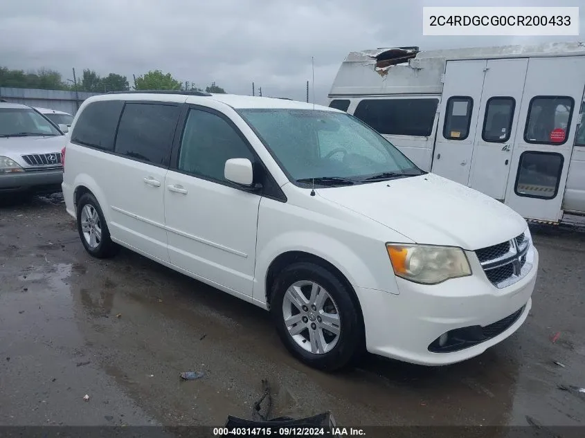 2012 Dodge Grand Caravan Sxt VIN: 2C4RDGCG0CR200433 Lot: 40314715