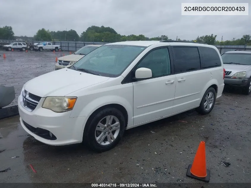 2012 Dodge Grand Caravan Sxt VIN: 2C4RDGCG0CR200433 Lot: 40314715