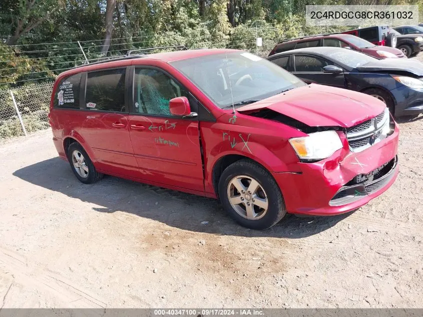 2012 Dodge Grand Caravan Sxt VIN: 2C4RDGCG8CR361032 Lot: 40347100