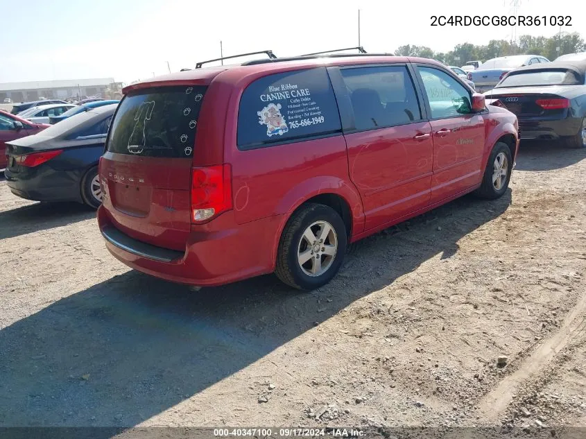 2012 Dodge Grand Caravan Sxt VIN: 2C4RDGCG8CR361032 Lot: 40347100