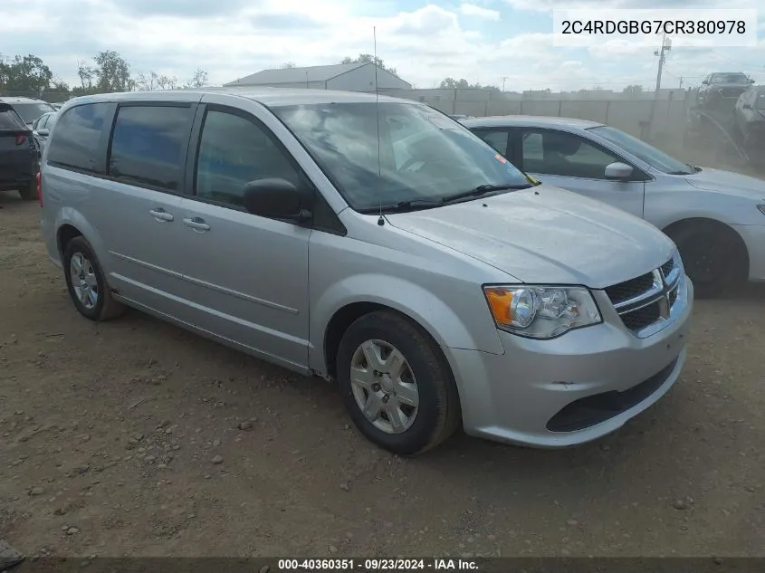 2012 Dodge Grand Caravan Se VIN: 2C4RDGBG7CR380978 Lot: 40360351