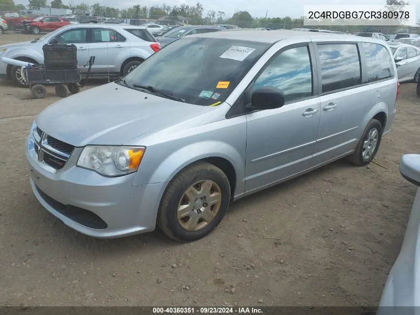 2012 Dodge Grand Caravan Se VIN: 2C4RDGBG7CR380978 Lot: 40360351