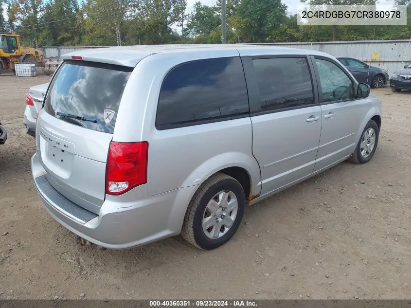 2012 Dodge Grand Caravan Se VIN: 2C4RDGBG7CR380978 Lot: 40360351