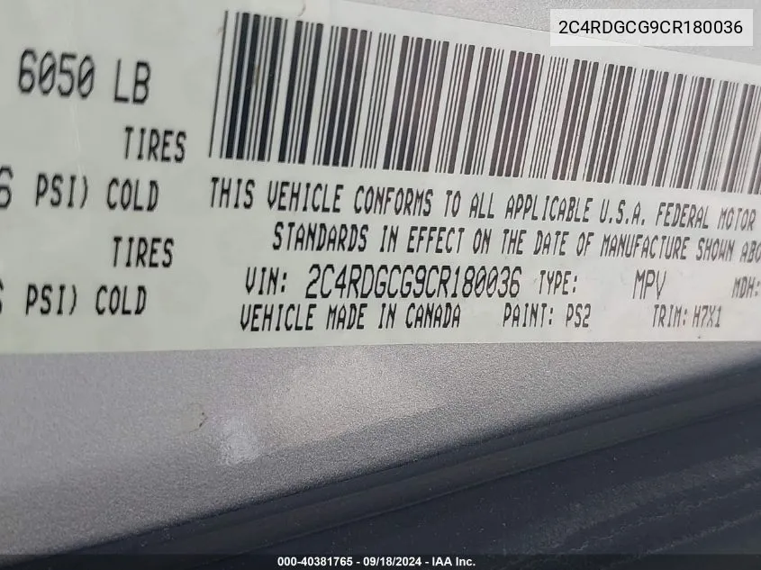 2C4RDGCG9CR180036 2012 Dodge Grand Caravan Sxt