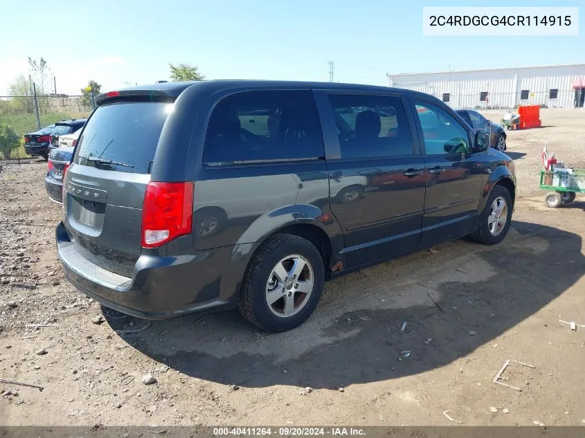 2012 Dodge Grand Caravan Sxt VIN: 2C4RDGCG4CR114915 Lot: 40411264