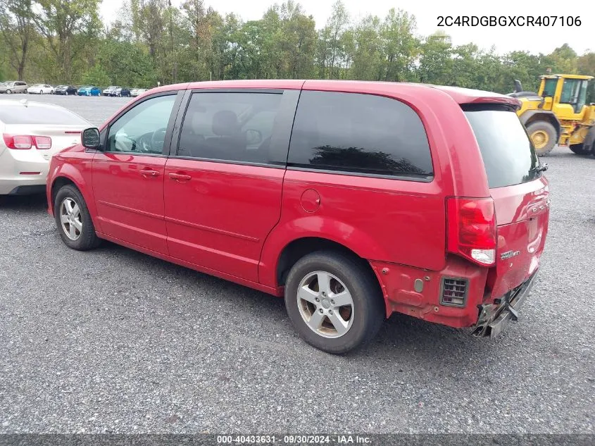 2012 Dodge Grand Caravan Se VIN: 2C4RDGBGXCR407106 Lot: 40433631