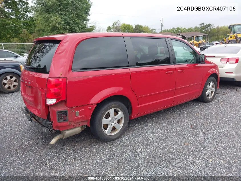 2012 Dodge Grand Caravan Se VIN: 2C4RDGBGXCR407106 Lot: 40433631