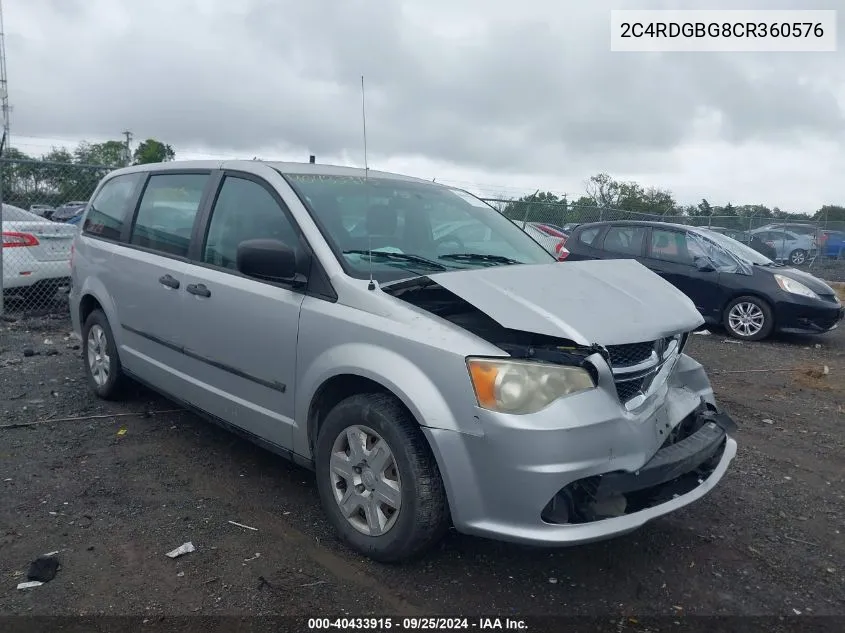 2012 Dodge Grand Caravan Se/Avp VIN: 2C4RDGBG8CR360576 Lot: 40433915