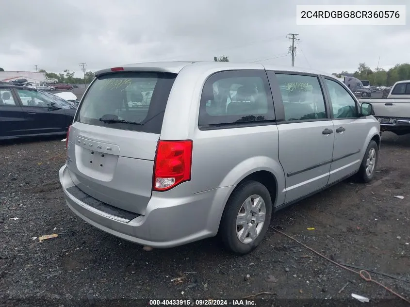 2C4RDGBG8CR360576 2012 Dodge Grand Caravan Se/Avp