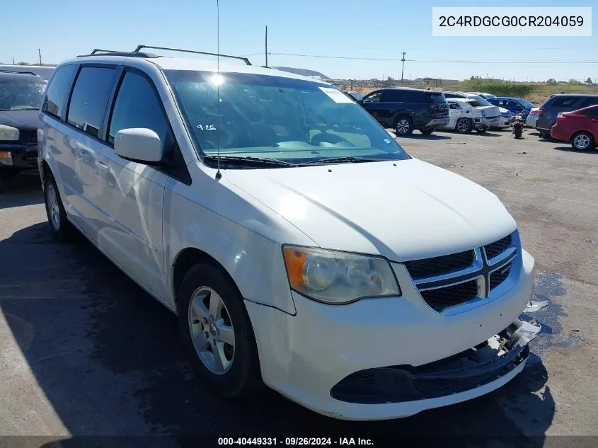 2012 Dodge Grand Caravan Sxt VIN: 2C4RDGCG0CR204059 Lot: 40449331