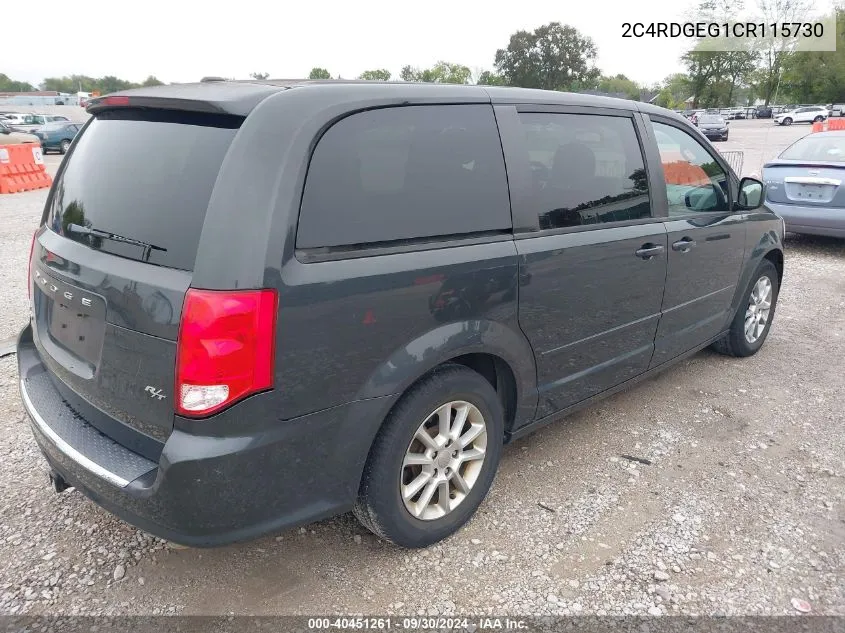 2012 Dodge Grand Caravan R/T VIN: 2C4RDGEG1CR115730 Lot: 40451261