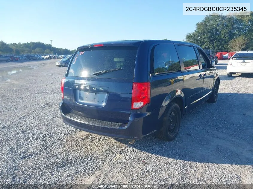 2012 Dodge Grand Caravan Se VIN: 2C4RDGBG0CR235345 Lot: 40460643