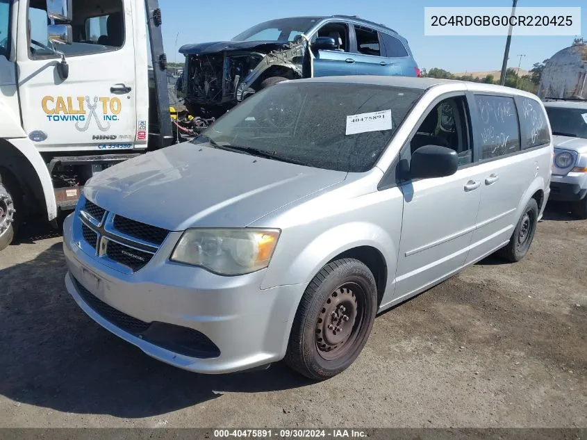 2012 Dodge Grand Caravan Se VIN: 2C4RDGBG0CR220425 Lot: 40475891