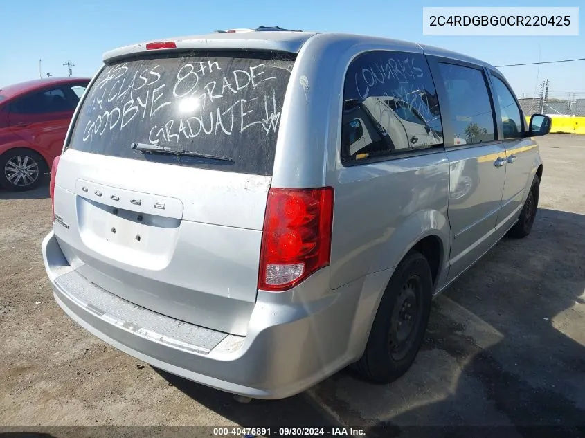 2012 Dodge Grand Caravan Se VIN: 2C4RDGBG0CR220425 Lot: 40475891