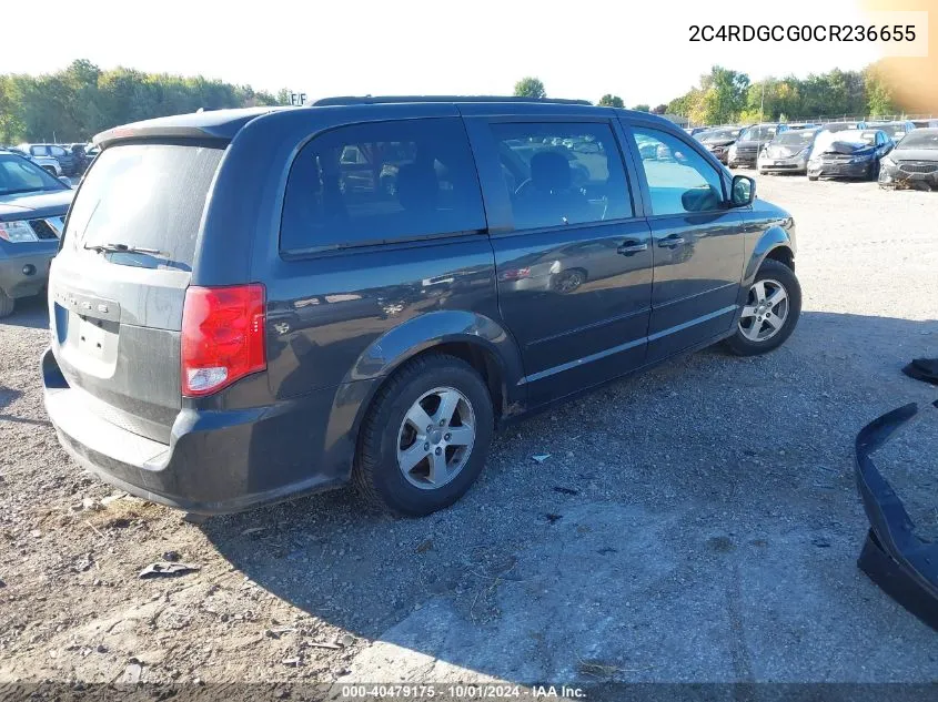 2012 Dodge Grand Caravan Sxt VIN: 2C4RDGCG0CR236655 Lot: 40479175