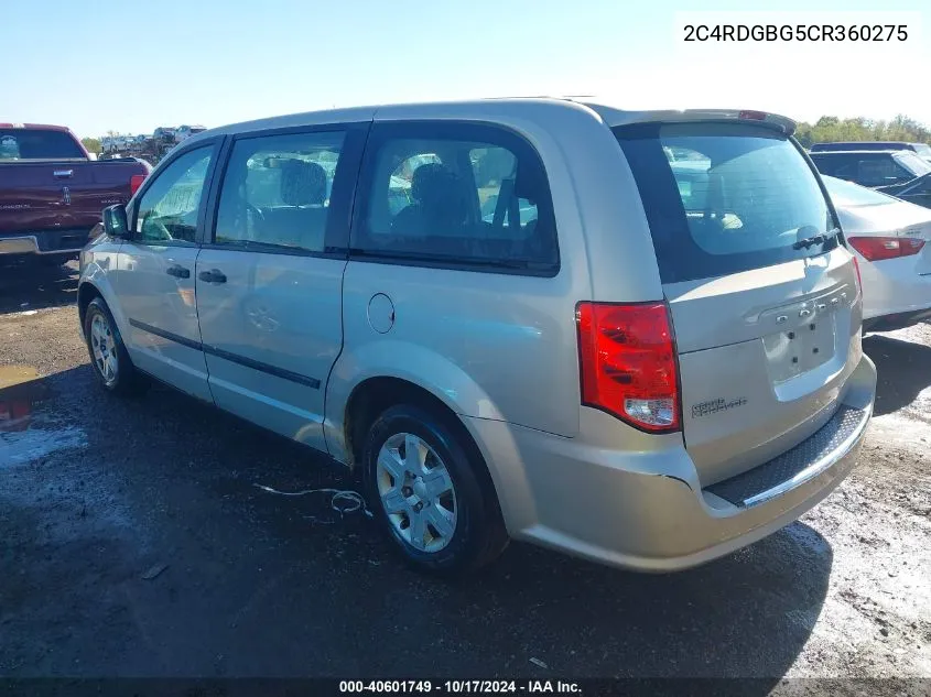 2012 Dodge Grand Caravan Se/Avp VIN: 2C4RDGBG5CR360275 Lot: 40601749