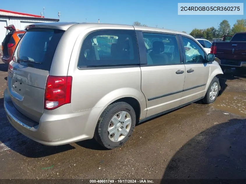 2012 Dodge Grand Caravan Se/Avp VIN: 2C4RDGBG5CR360275 Lot: 40601749