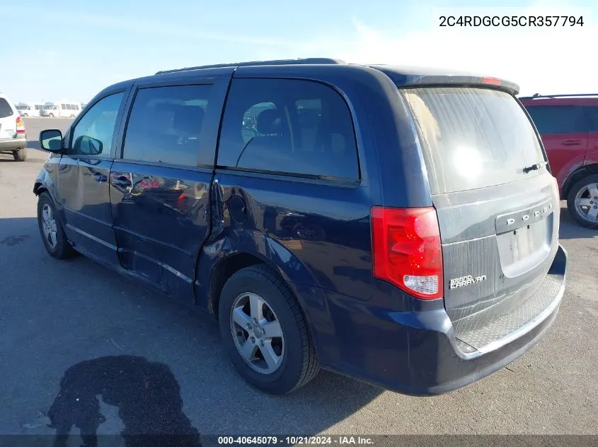 2012 Dodge Grand Caravan Sxt VIN: 2C4RDGCG5CR357794 Lot: 40645079