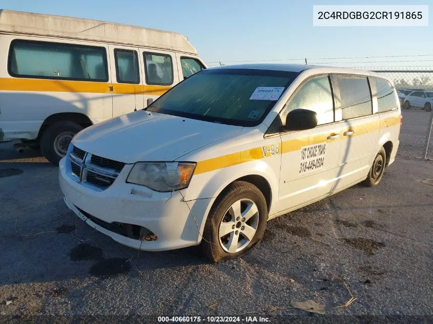 2012 Dodge Grand Caravan Se/Avp VIN: 2C4RDGBG2CR191865 Lot: 40660175