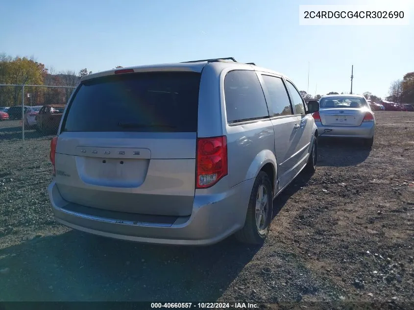 2012 Dodge Grand Caravan Sxt VIN: 2C4RDGCG4CR302690 Lot: 40660557