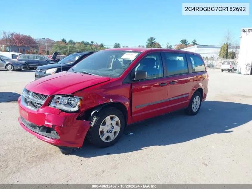 2012 Dodge Grand Caravan Se/Avp VIN: 2C4RDGBG7CR182692 Lot: 40692467