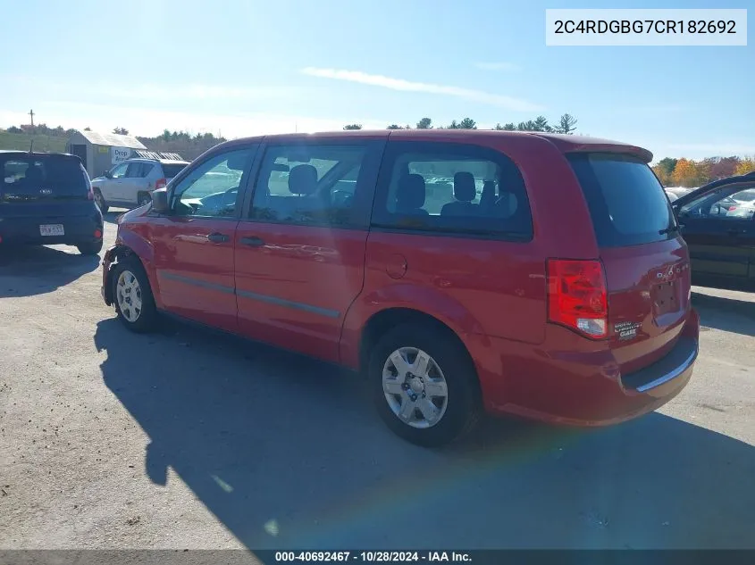 2012 Dodge Grand Caravan Se/Avp VIN: 2C4RDGBG7CR182692 Lot: 40692467