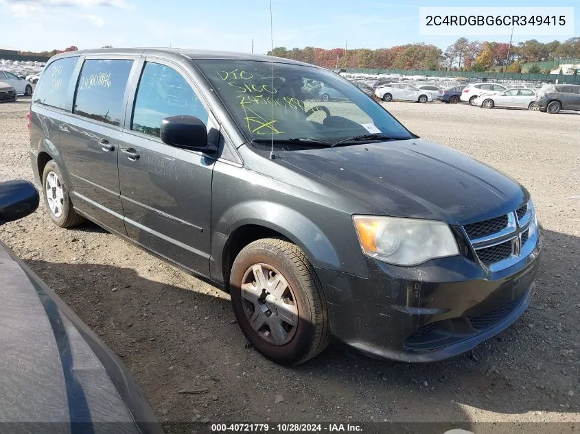 2012 Dodge Grand Caravan Se/Avp VIN: 2C4RDGBG6CR349415 Lot: 40721779