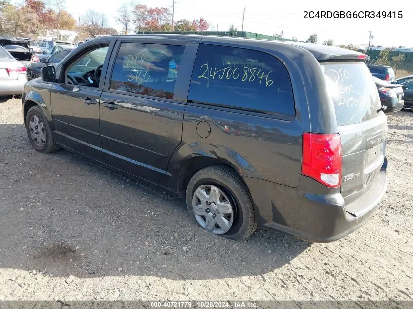 2012 Dodge Grand Caravan Se/Avp VIN: 2C4RDGBG6CR349415 Lot: 40721779