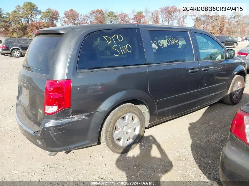 2012 Dodge Grand Caravan Se/Avp VIN: 2C4RDGBG6CR349415 Lot: 40721779