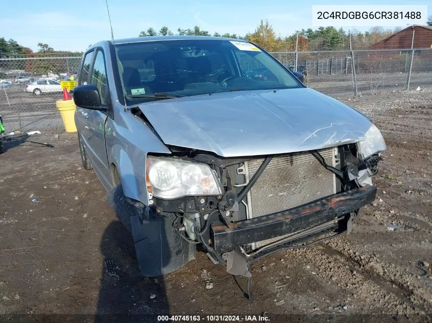 2012 Dodge Grand Caravan Se/Avp VIN: 2C4RDGBG6CR381488 Lot: 40745163