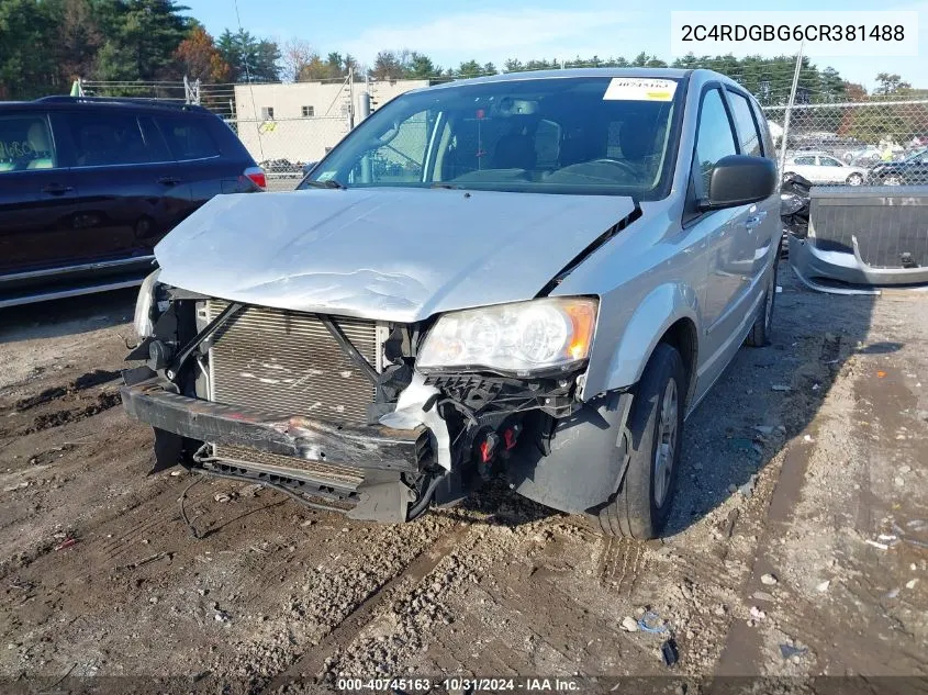 2012 Dodge Grand Caravan Se/Avp VIN: 2C4RDGBG6CR381488 Lot: 40745163