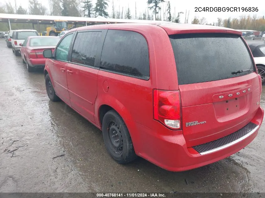 2012 Dodge Grand Caravan Se/Avp VIN: 2C4RDGBG9CR196836 Lot: 40768141